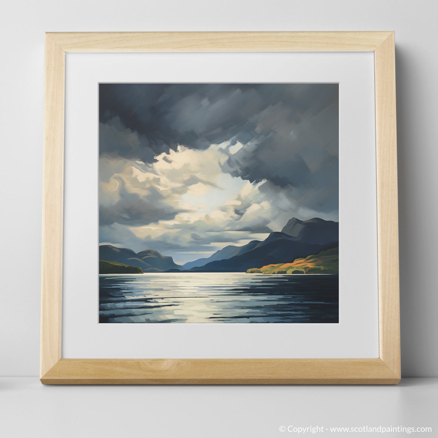 Art Print of Storm clouds above Loch Lomond with a natural frame