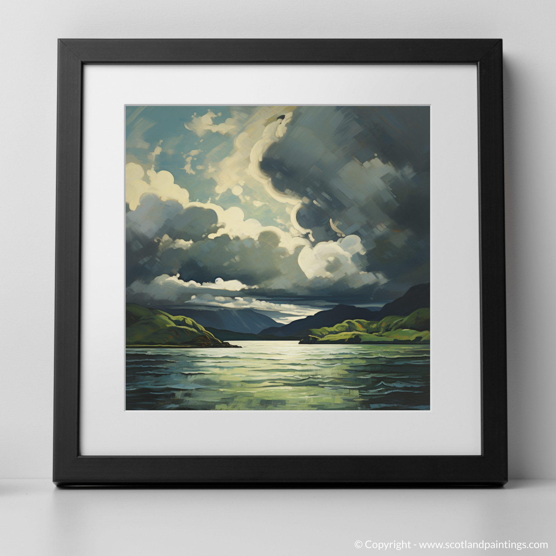 Art Print of Storm clouds above Loch Lomond with a black frame