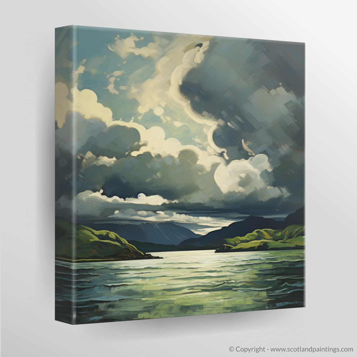 Canvas Print of Storm clouds above Loch Lomond