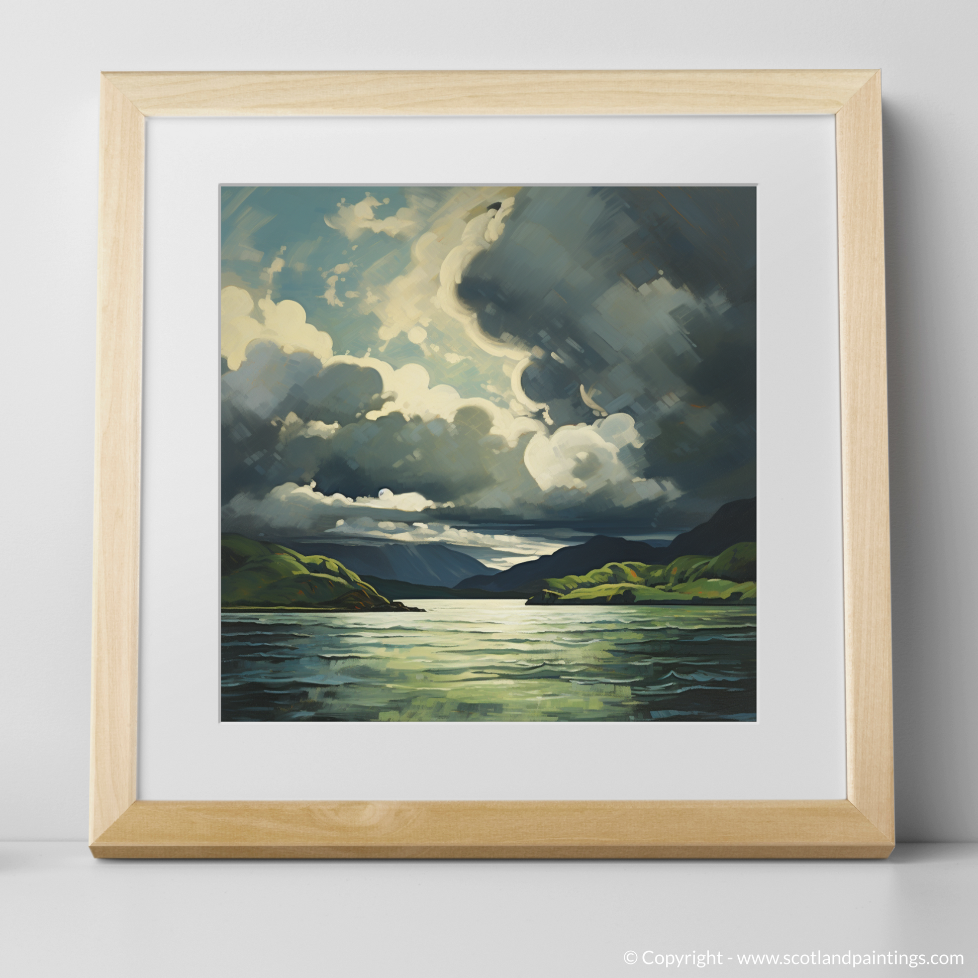 Art Print of Storm clouds above Loch Lomond with a natural frame