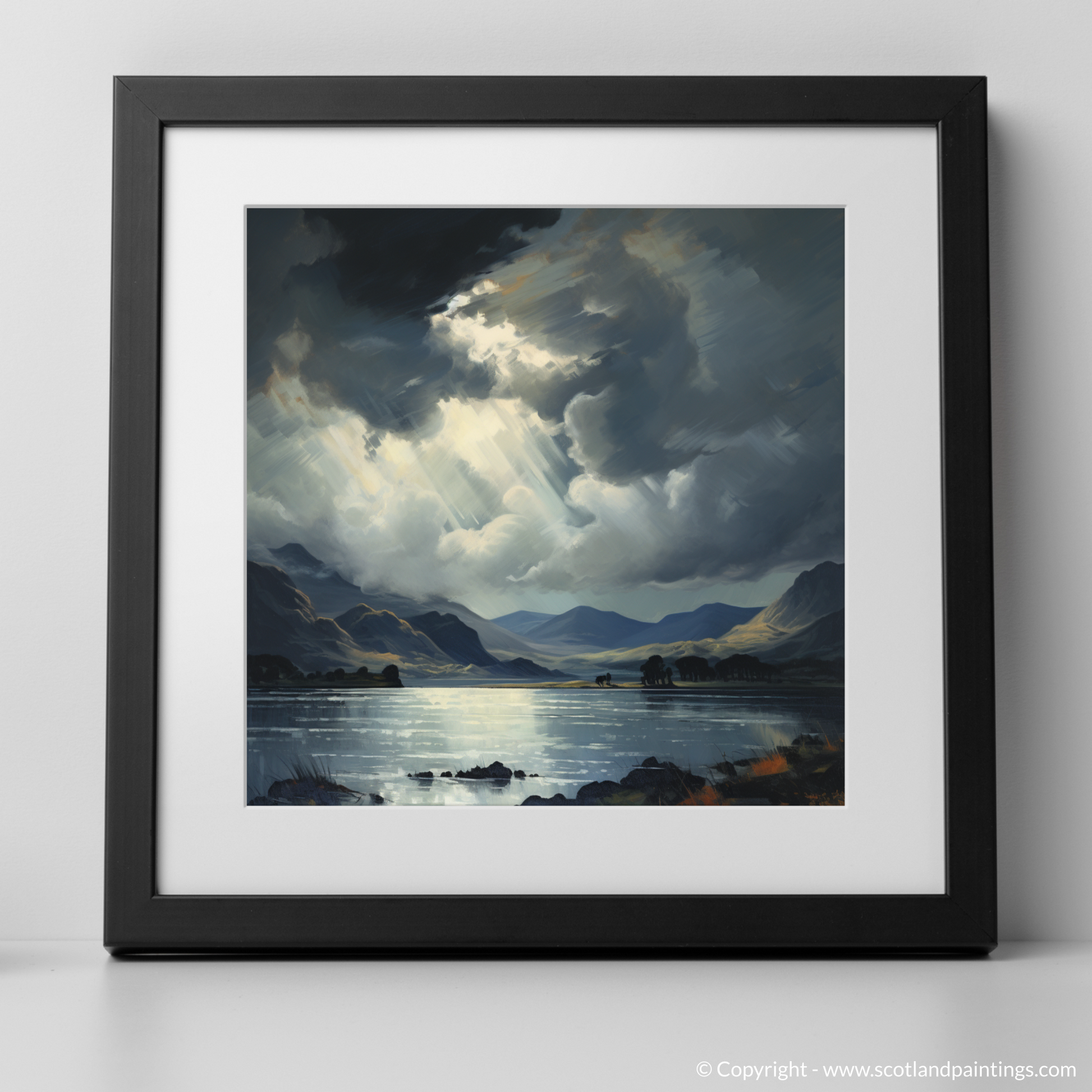 Art Print of Storm clouds above Loch Lomond with a black frame
