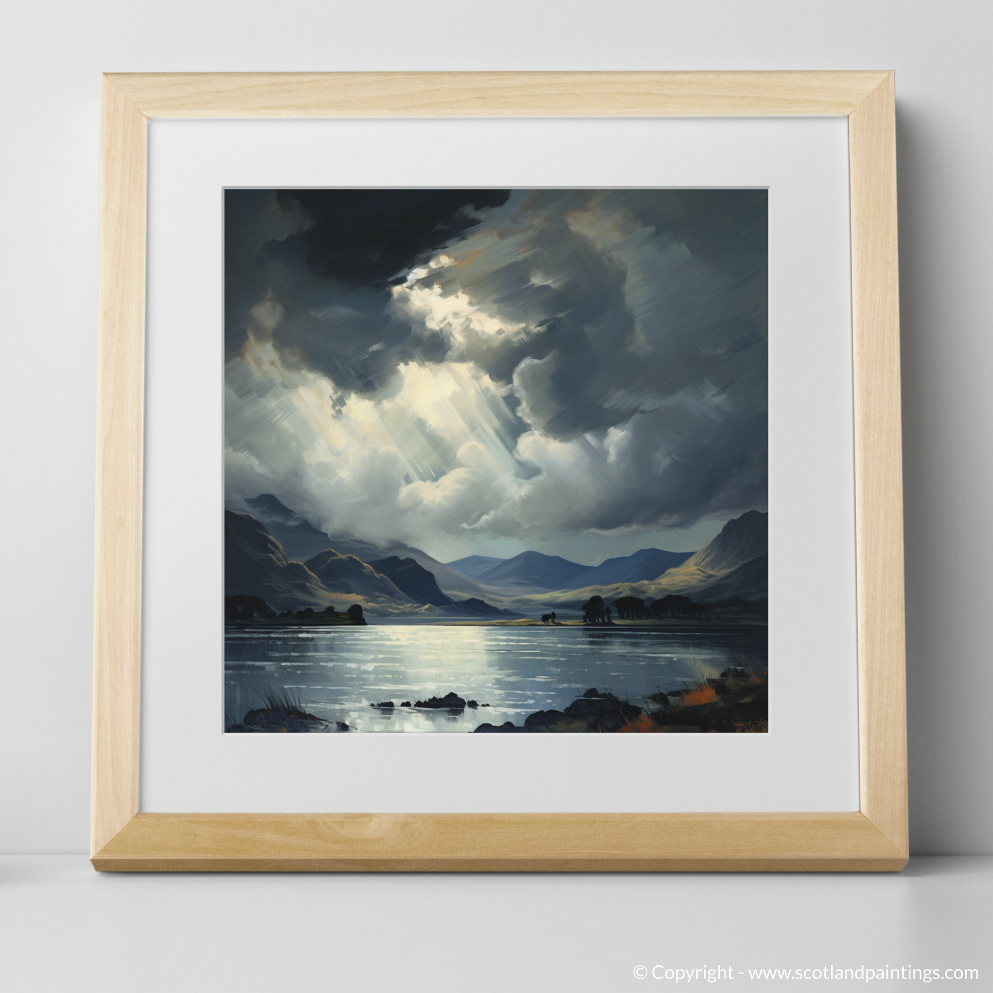 Art Print of Storm clouds above Loch Lomond with a natural frame