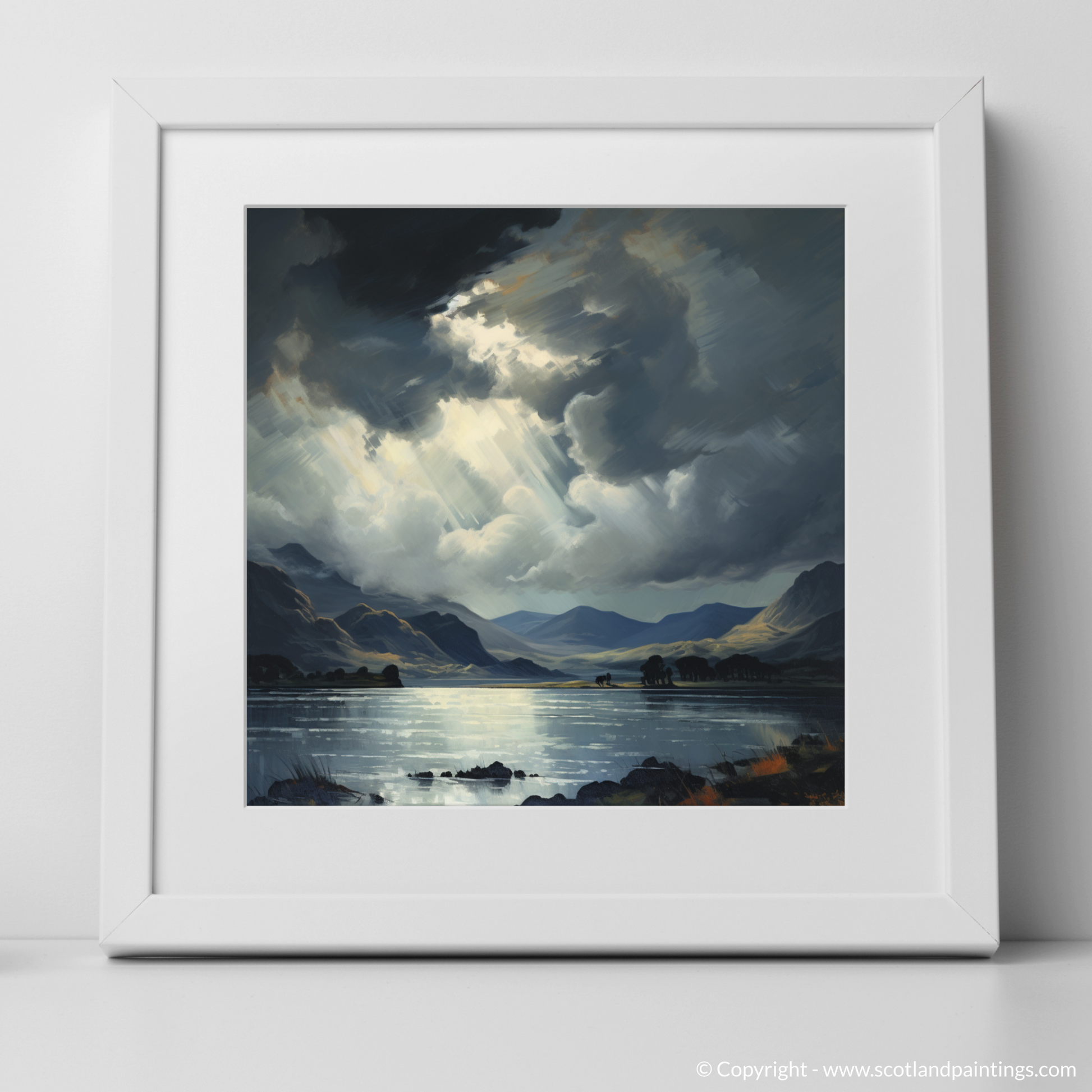 Art Print of Storm clouds above Loch Lomond with a white frame