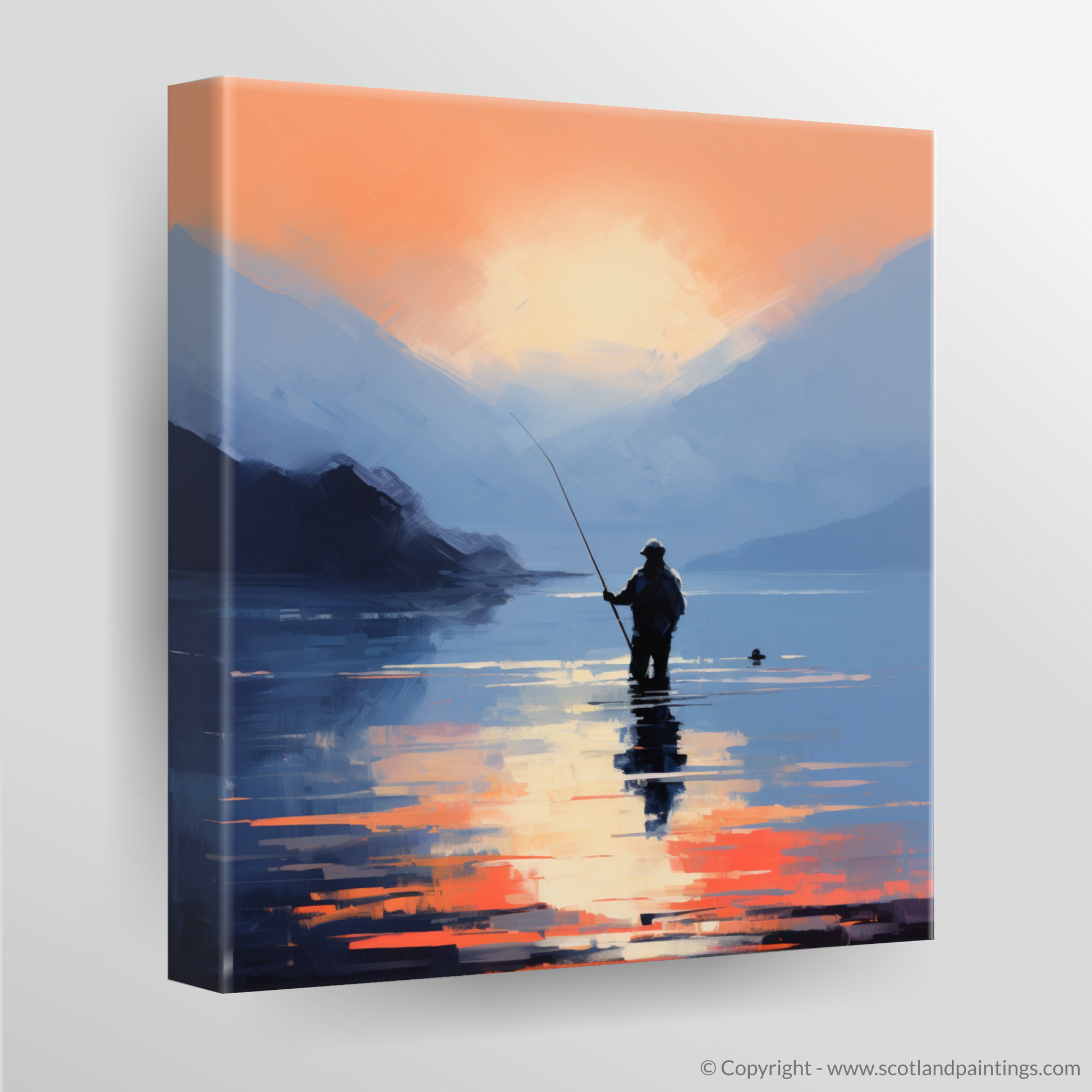 Canvas Print of Silhouetted fisherman on Loch Lomond