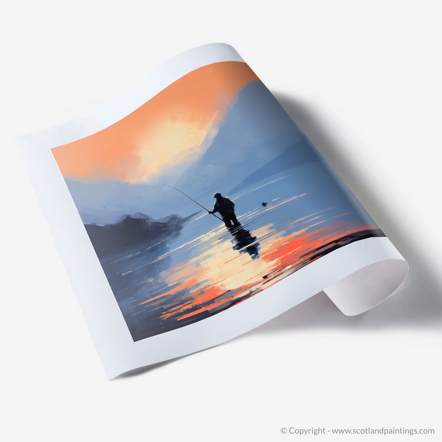 Art Print of Silhouetted fisherman on Loch Lomond