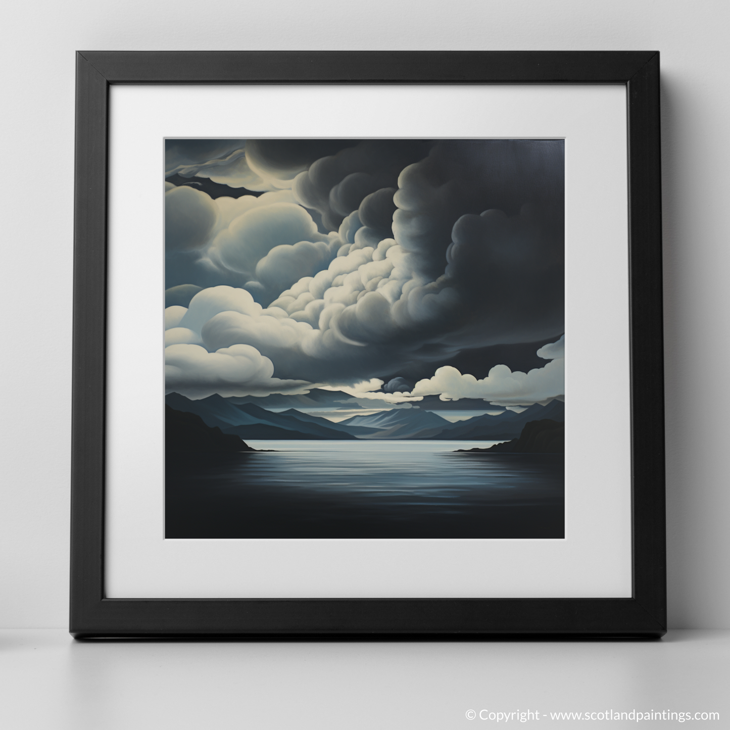 Art Print of Storm clouds above Loch Lomond with a black frame