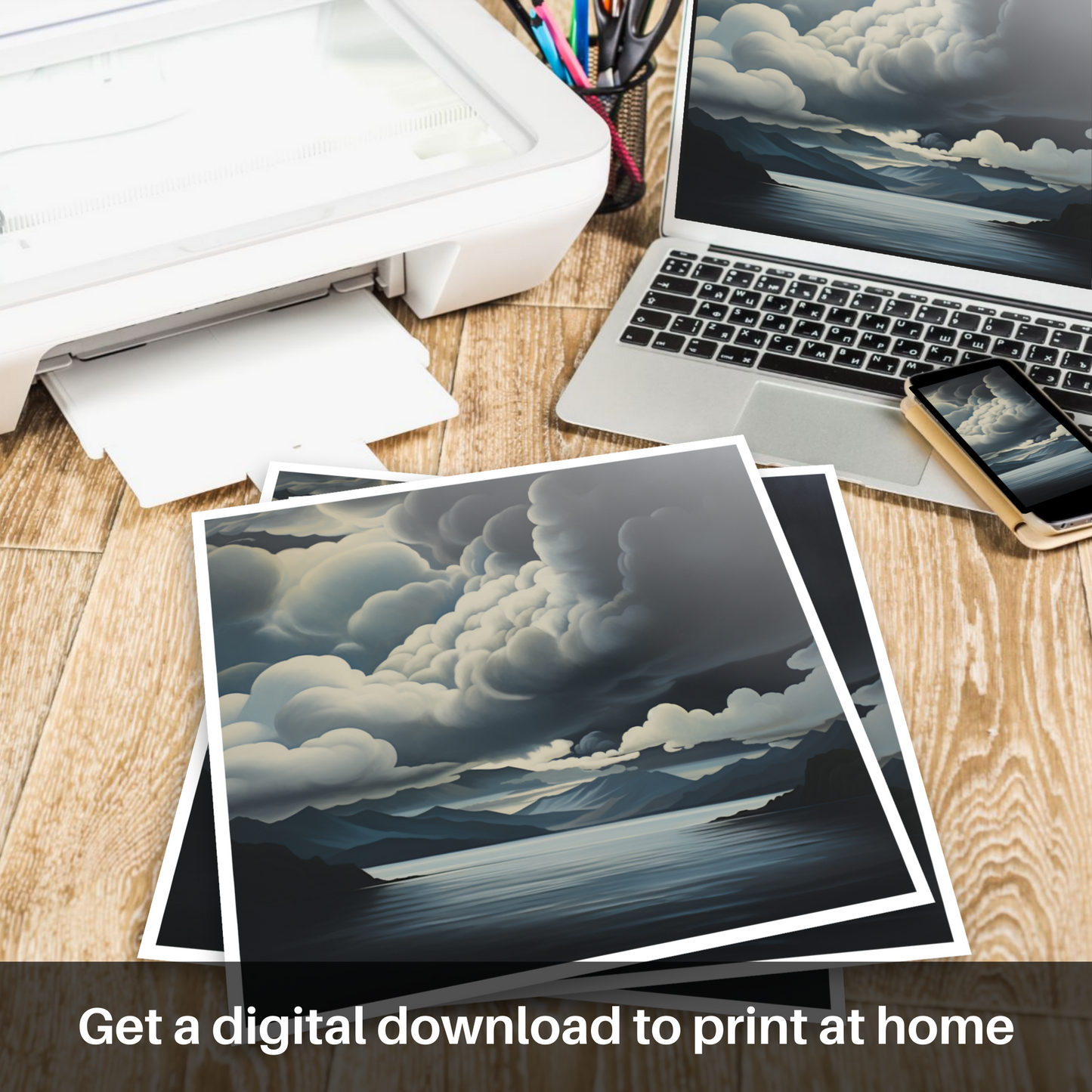 Downloadable and printable picture of Storm clouds above Loch Lomond