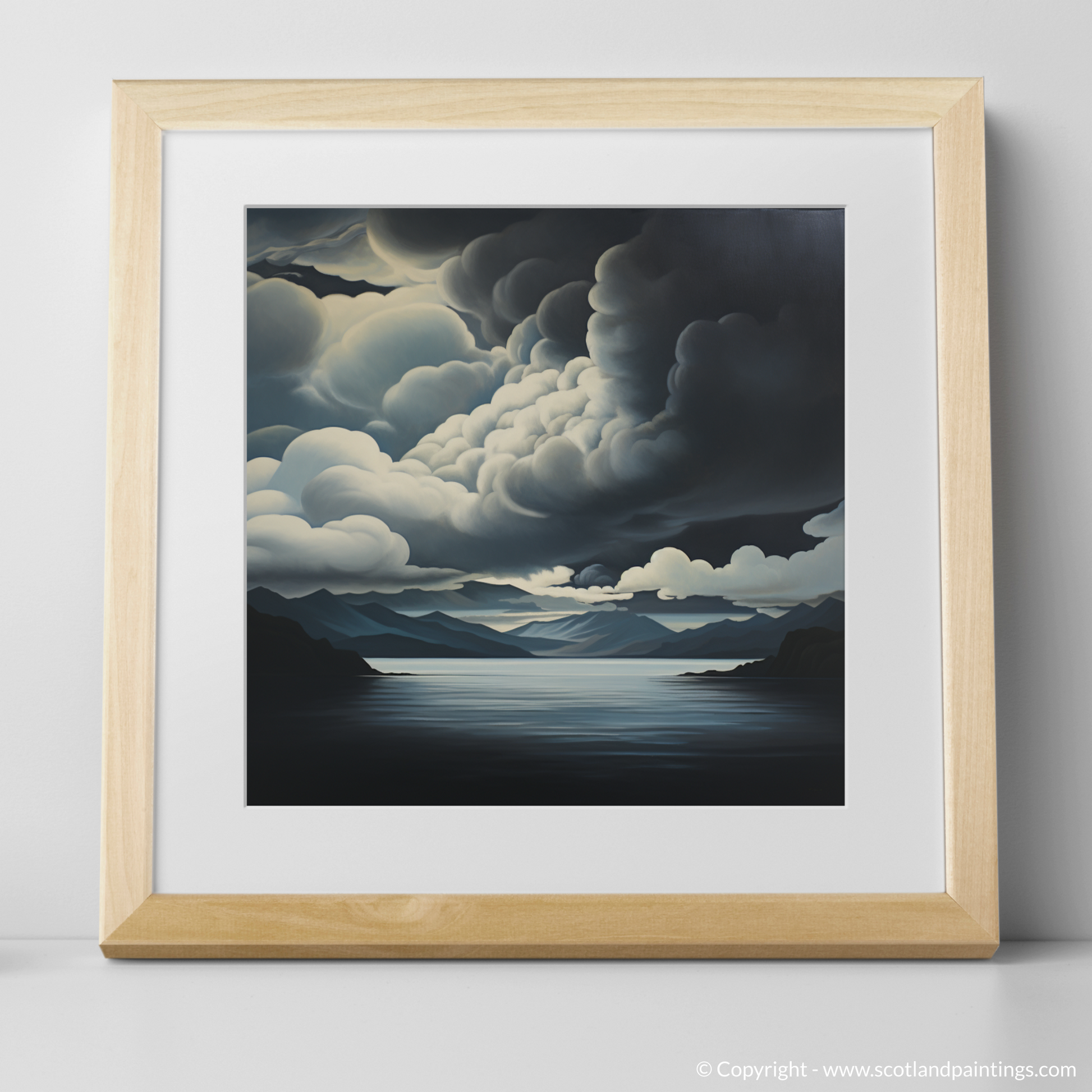 Art Print of Storm clouds above Loch Lomond with a natural frame