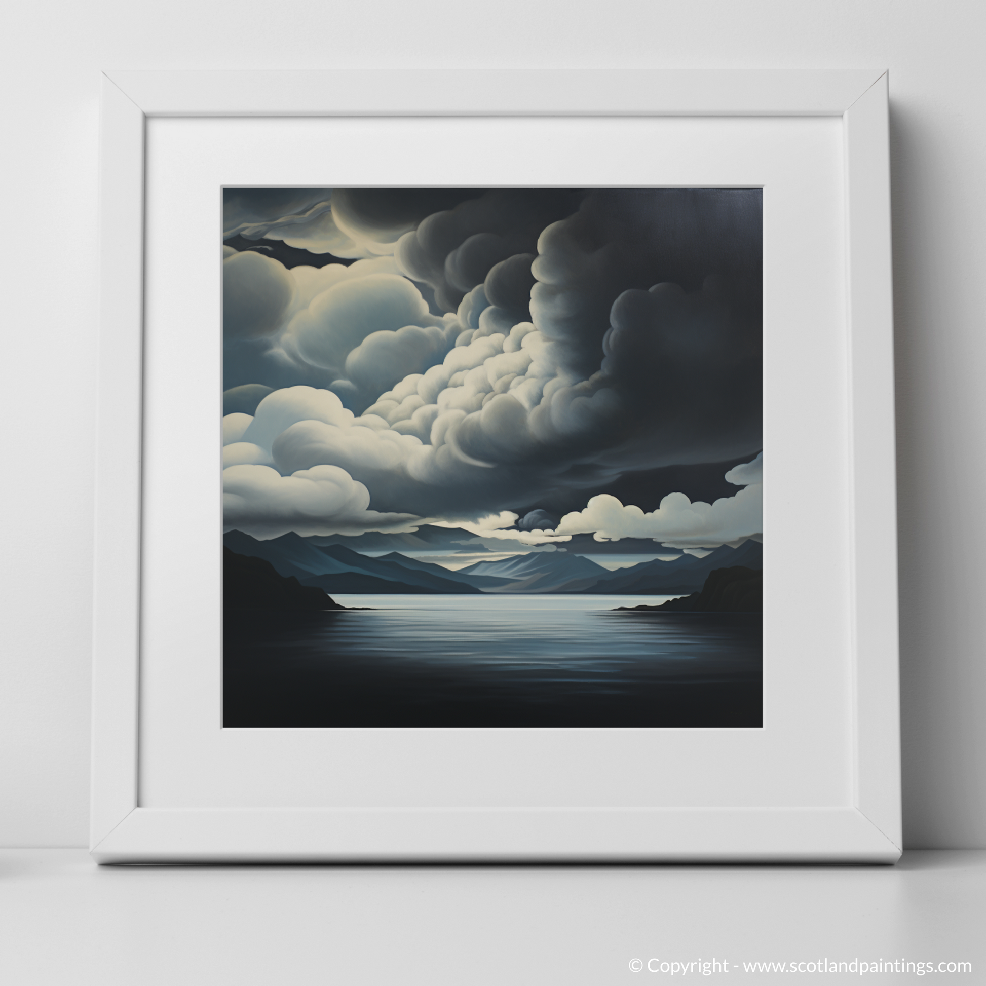 Art Print of Storm clouds above Loch Lomond with a white frame