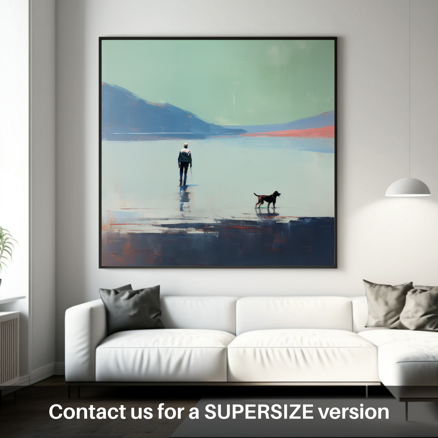 Huge supersize print of A man walking dog at the side of Loch Lomond