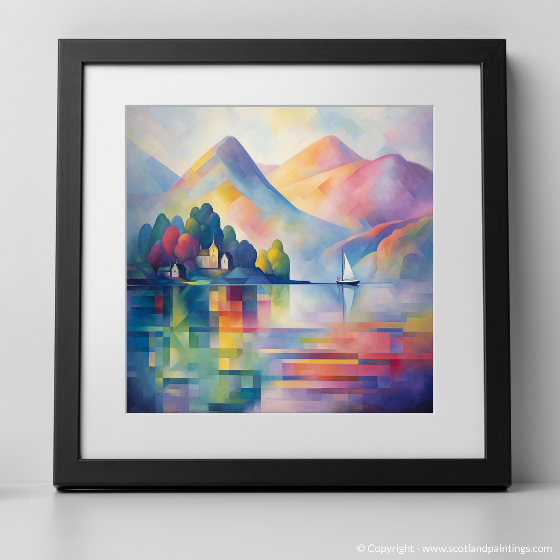 Art Print of Misty morning on Loch Lomond with a black frame