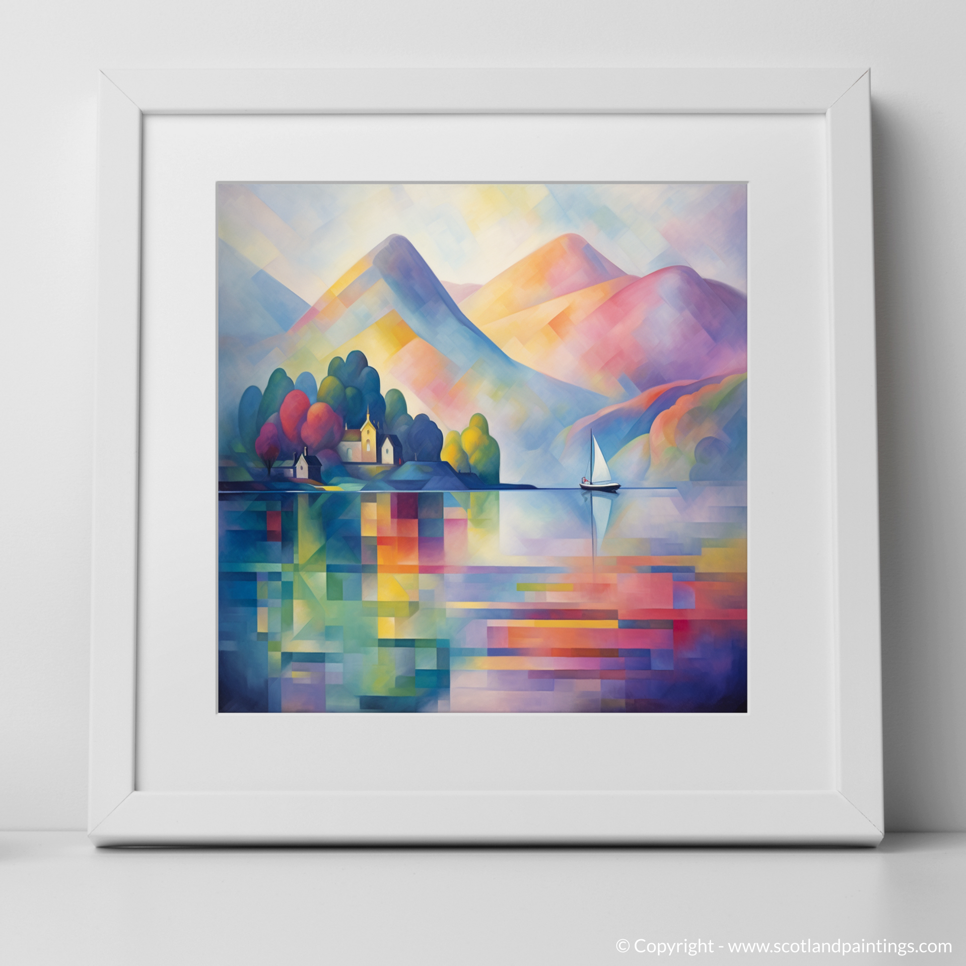 Art Print of Misty morning on Loch Lomond with a white frame