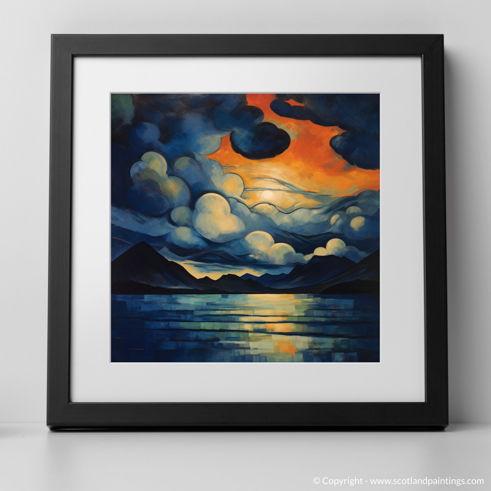 Art Print of A huge sky above Loch Lomond with a black frame