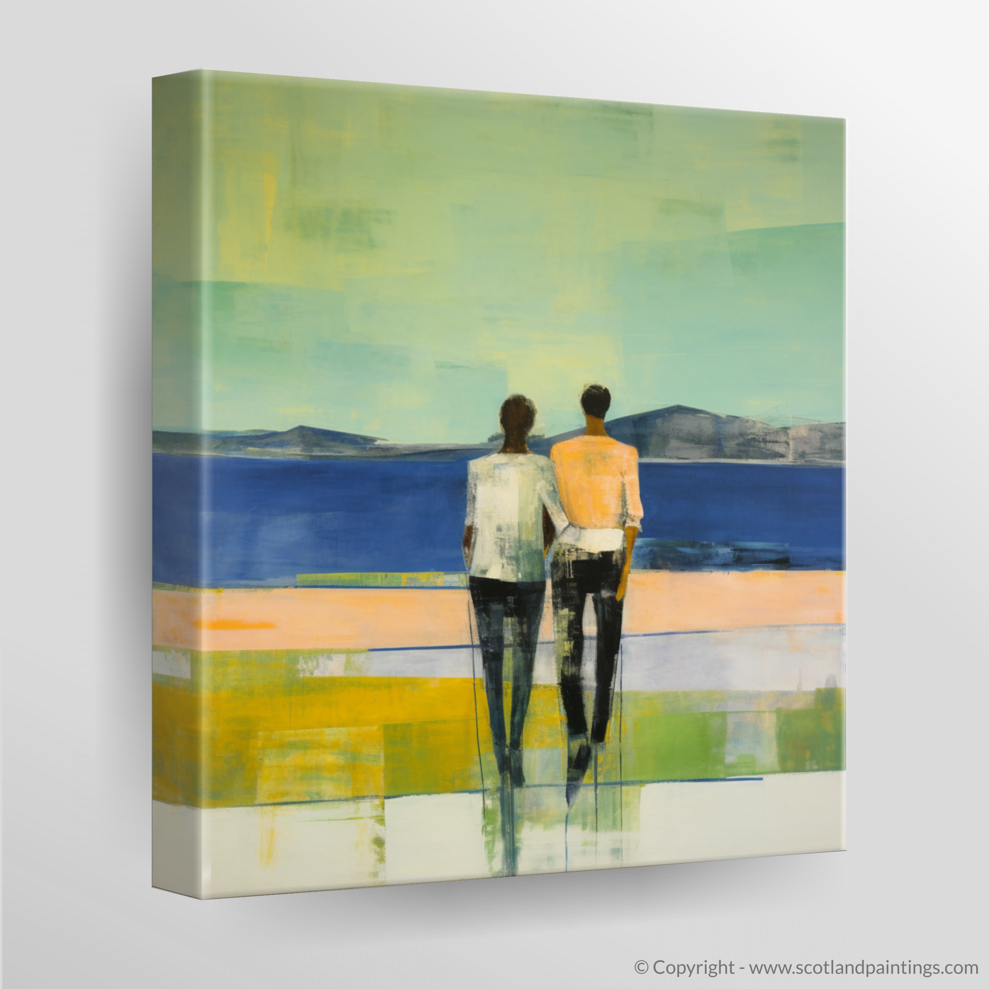 Canvas Print of A couple holding hands looking out on Loch Lomond