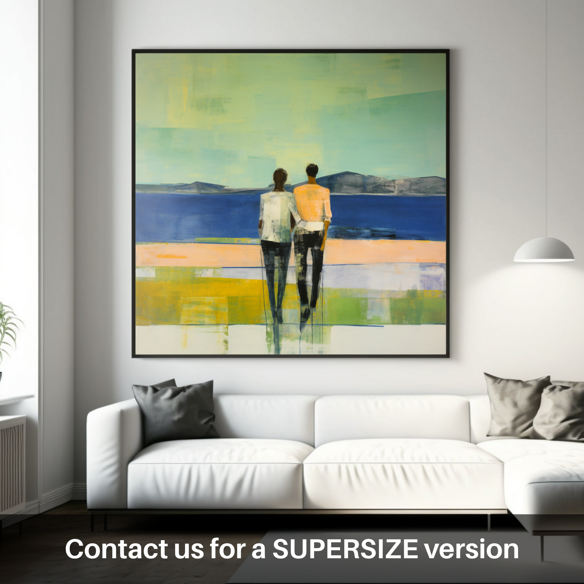 Huge supersize print of A couple holding hands looking out on Loch Lomond