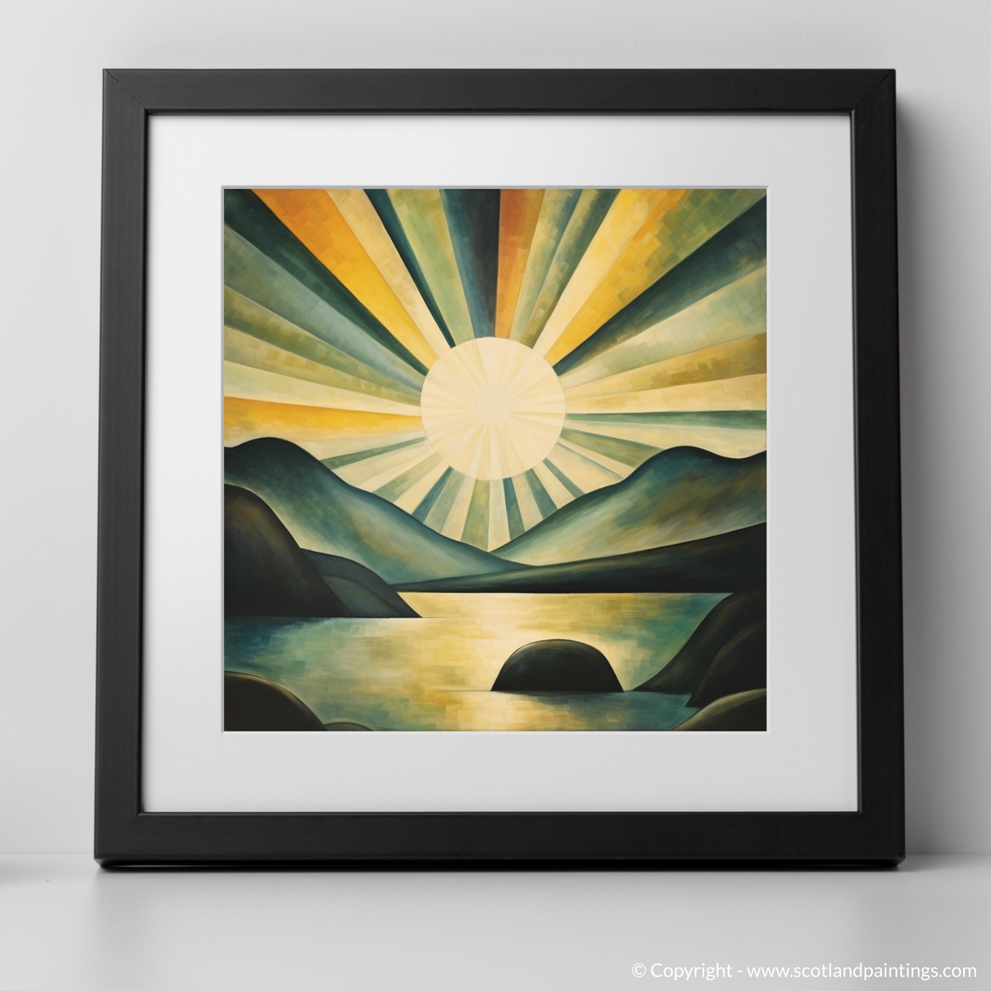 Art Print of Sunbeams on Loch Lomond with a black frame