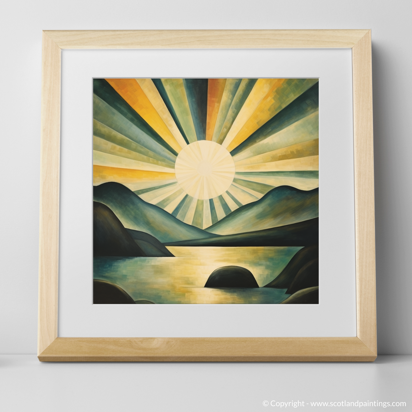 Art Print of Sunbeams on Loch Lomond with a natural frame