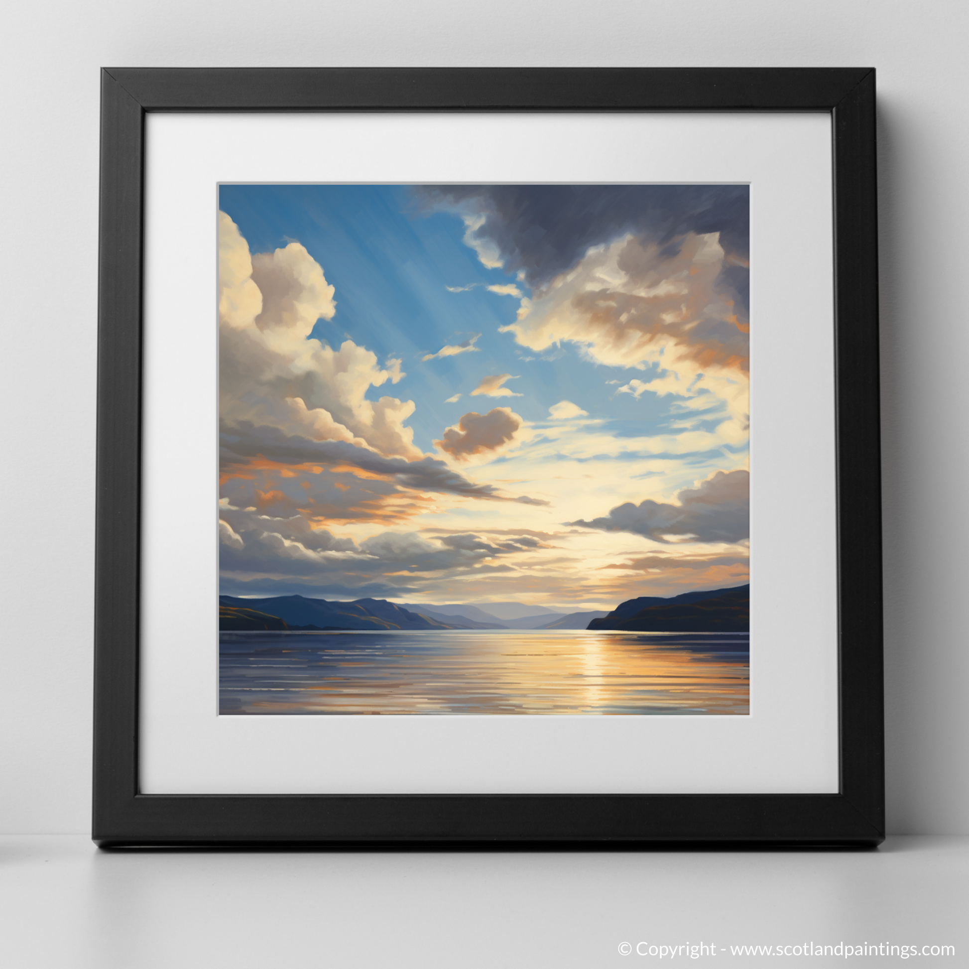 Art Print of A huge sky above Loch Lomond with a black frame