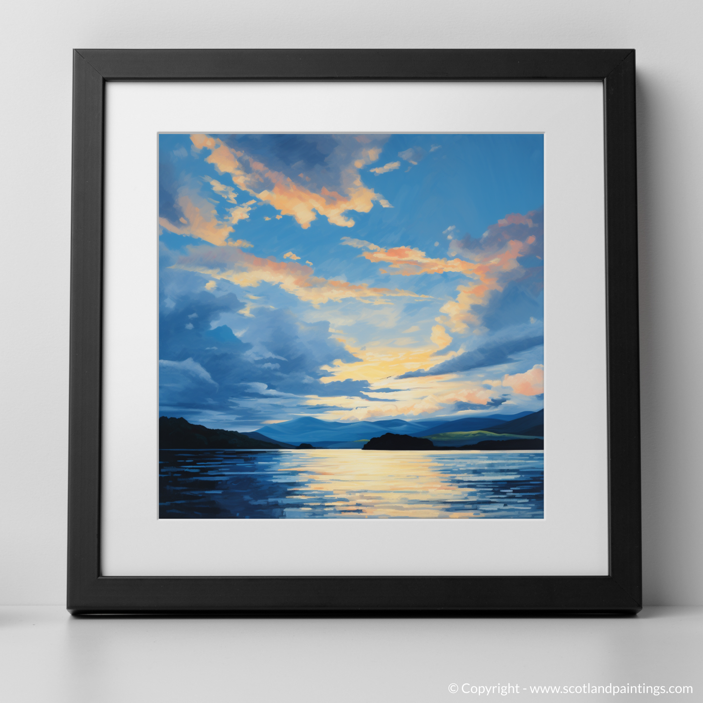 Art Print of A huge sky above Loch Lomond with a black frame