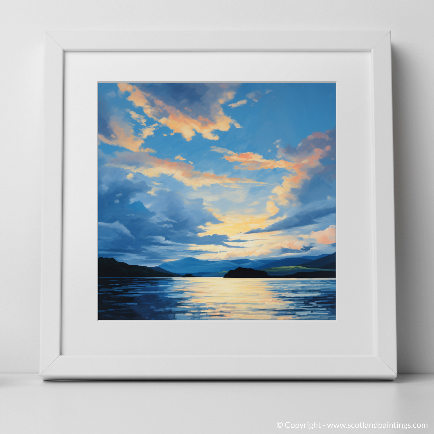 Art Print of A huge sky above Loch Lomond with a white frame