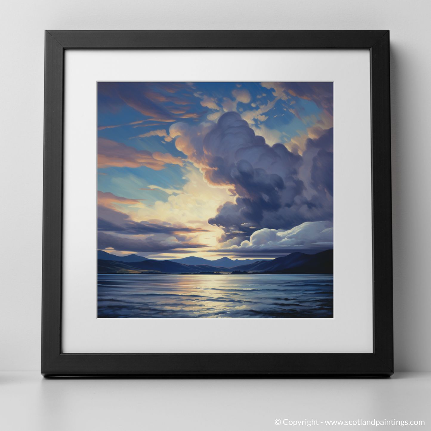 Art Print of A huge sky above Loch Lomond with a black frame