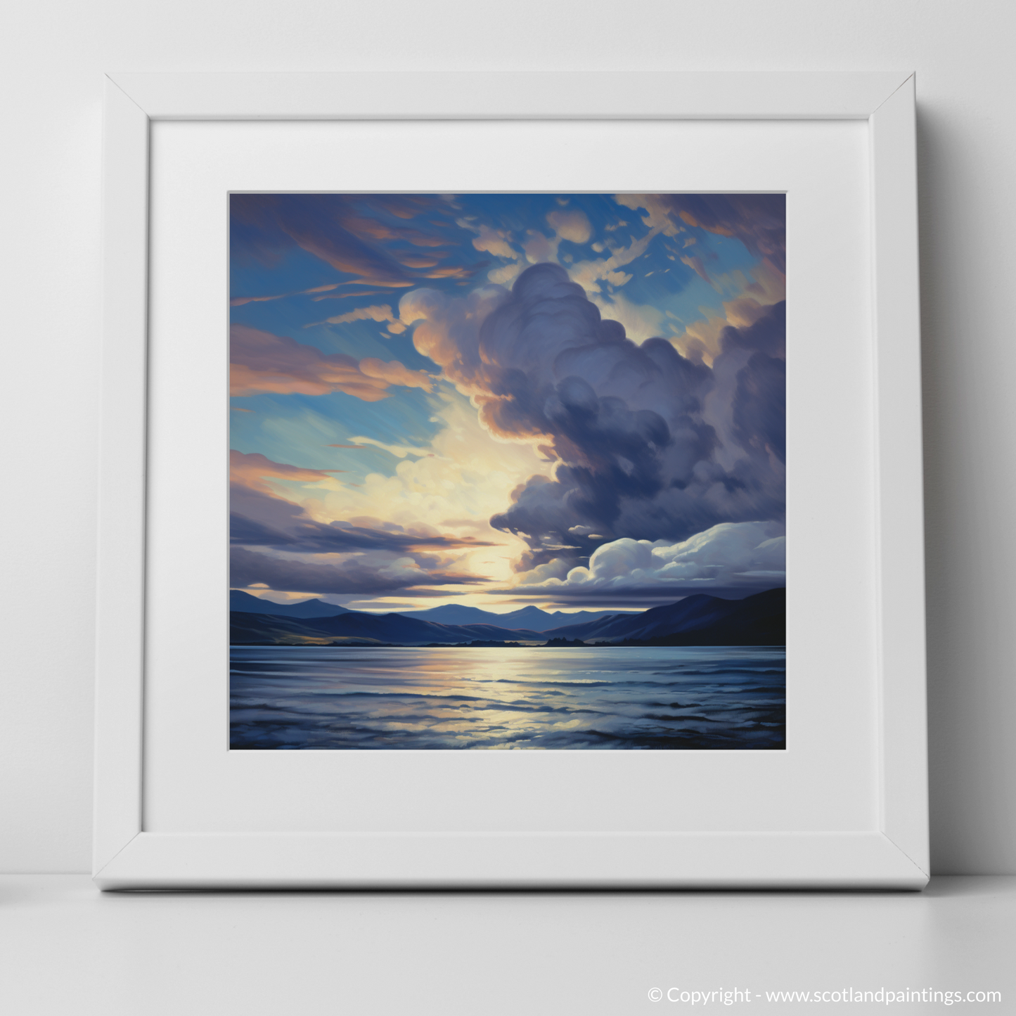 Art Print of A huge sky above Loch Lomond with a white frame