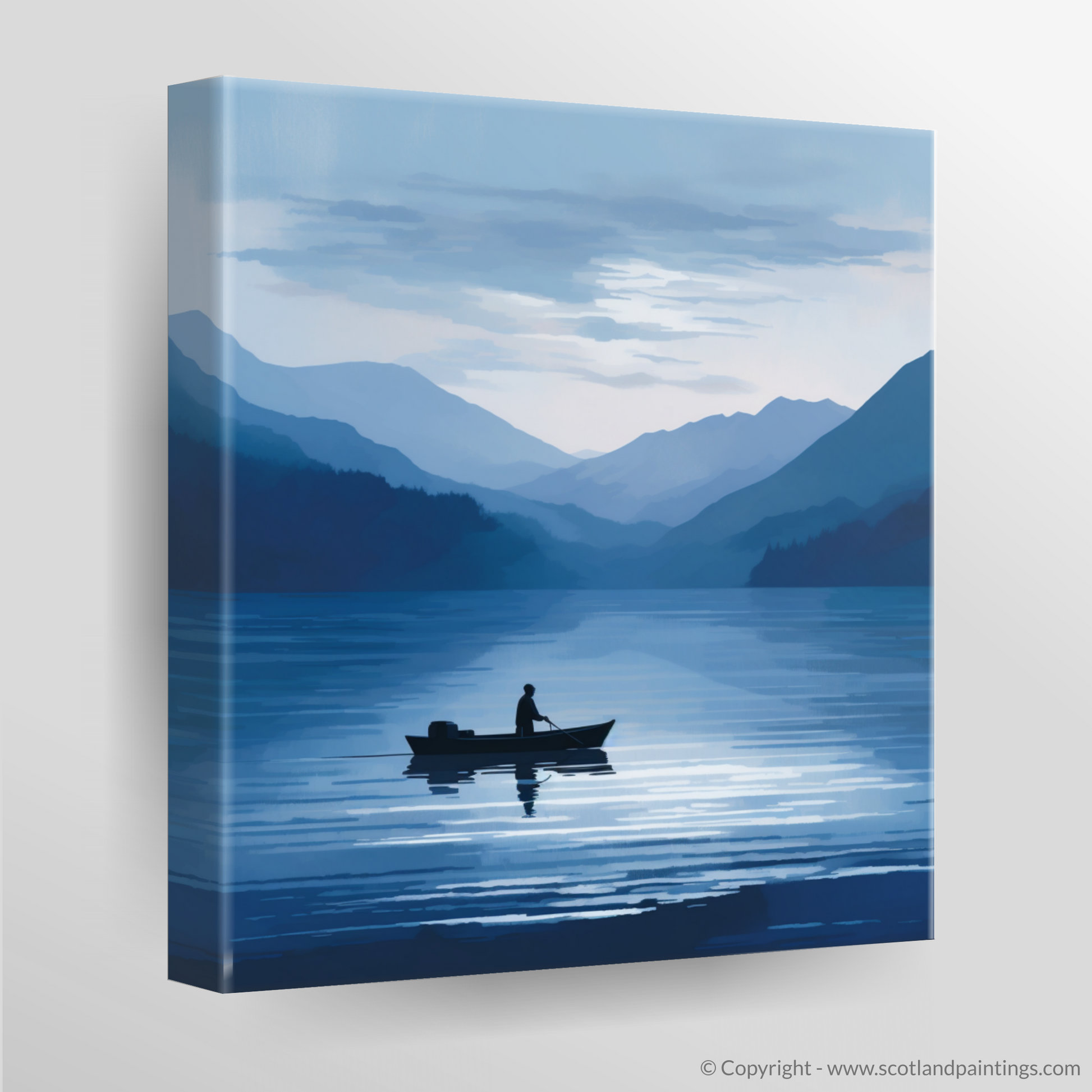 Canvas Print of Silhouetted fisherman on Loch Lomond