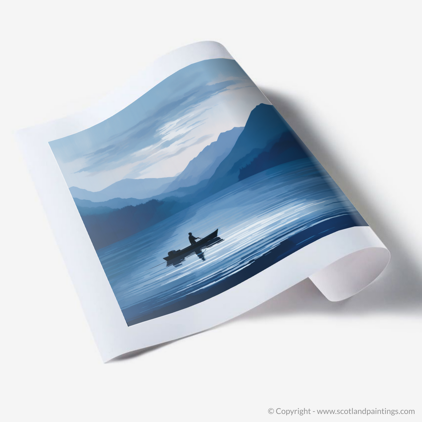 Art Print of Silhouetted fisherman on Loch Lomond