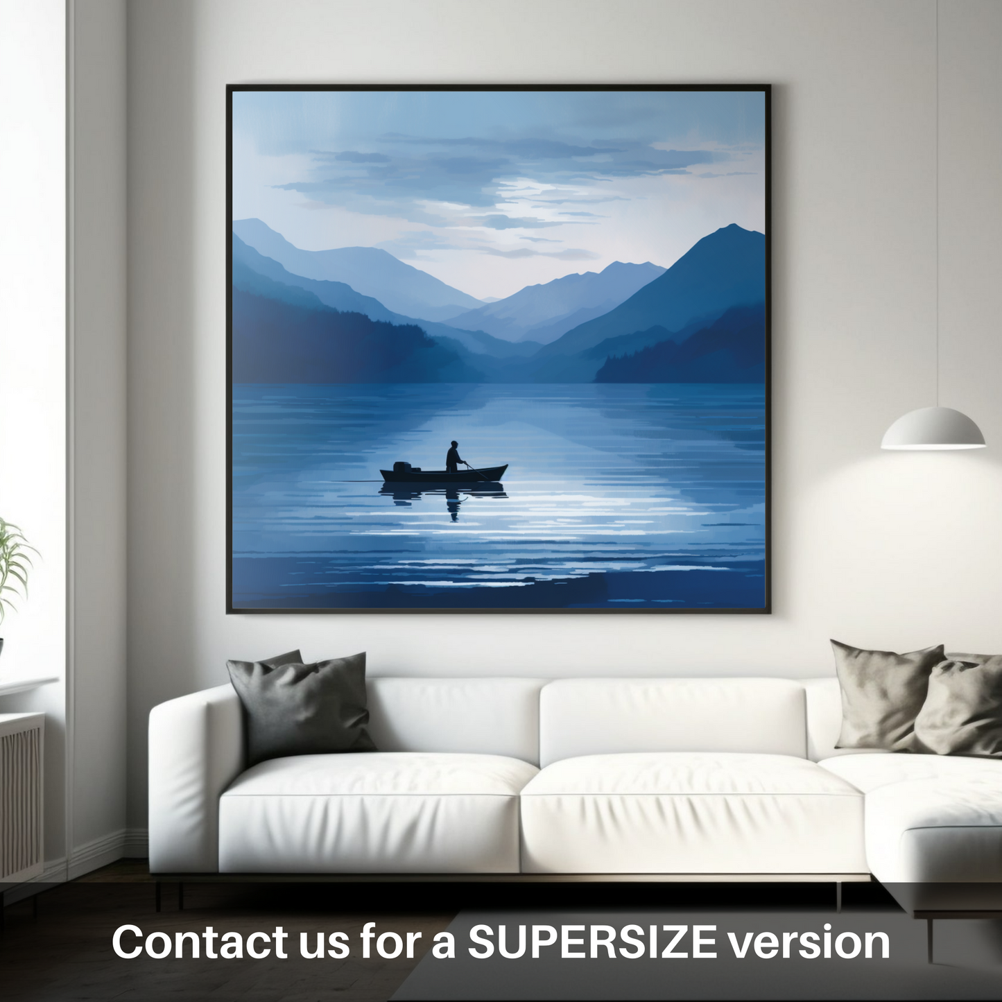 Huge supersize print of Silhouetted fisherman on Loch Lomond