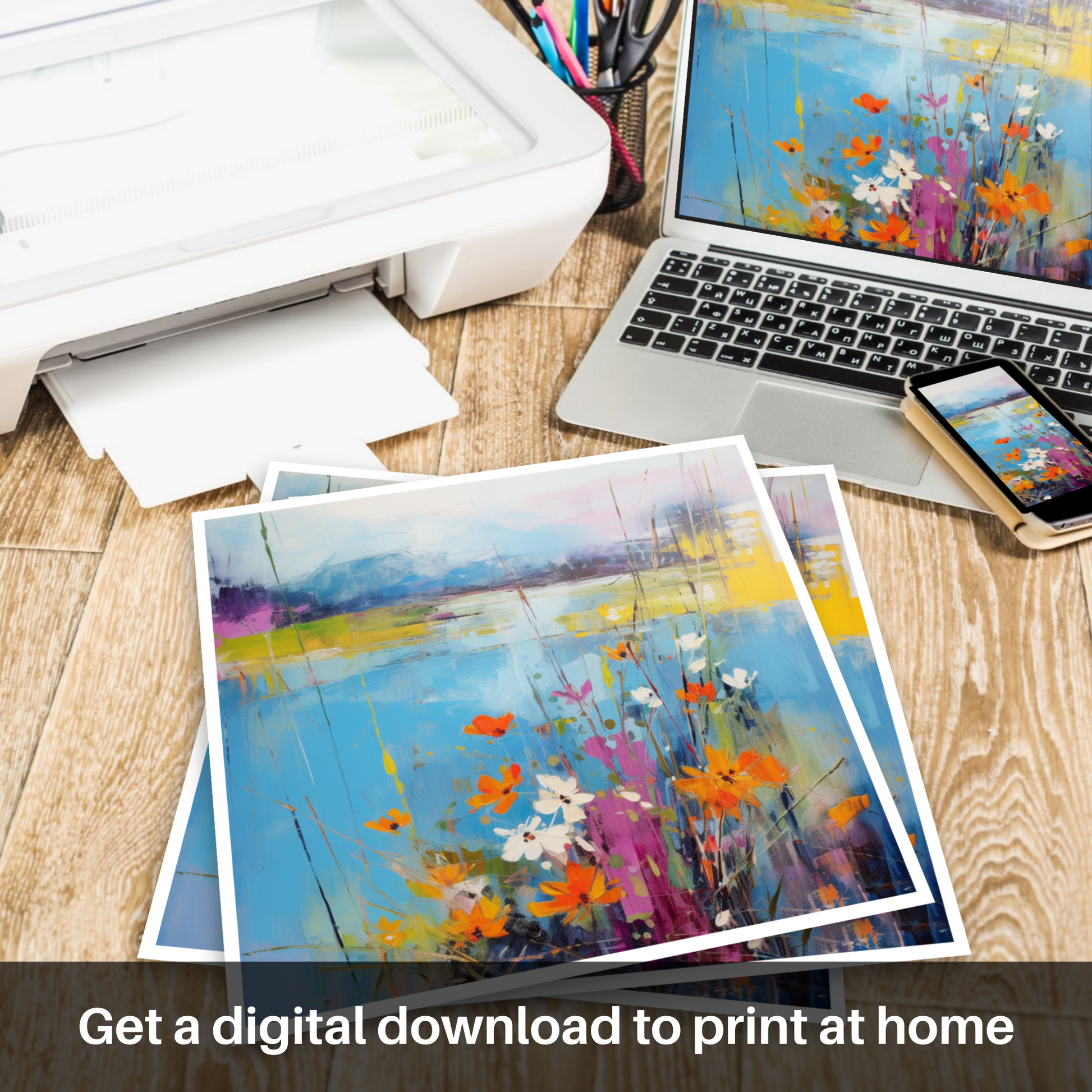 Downloadable and printable picture of Wildflowers by Loch Lomond