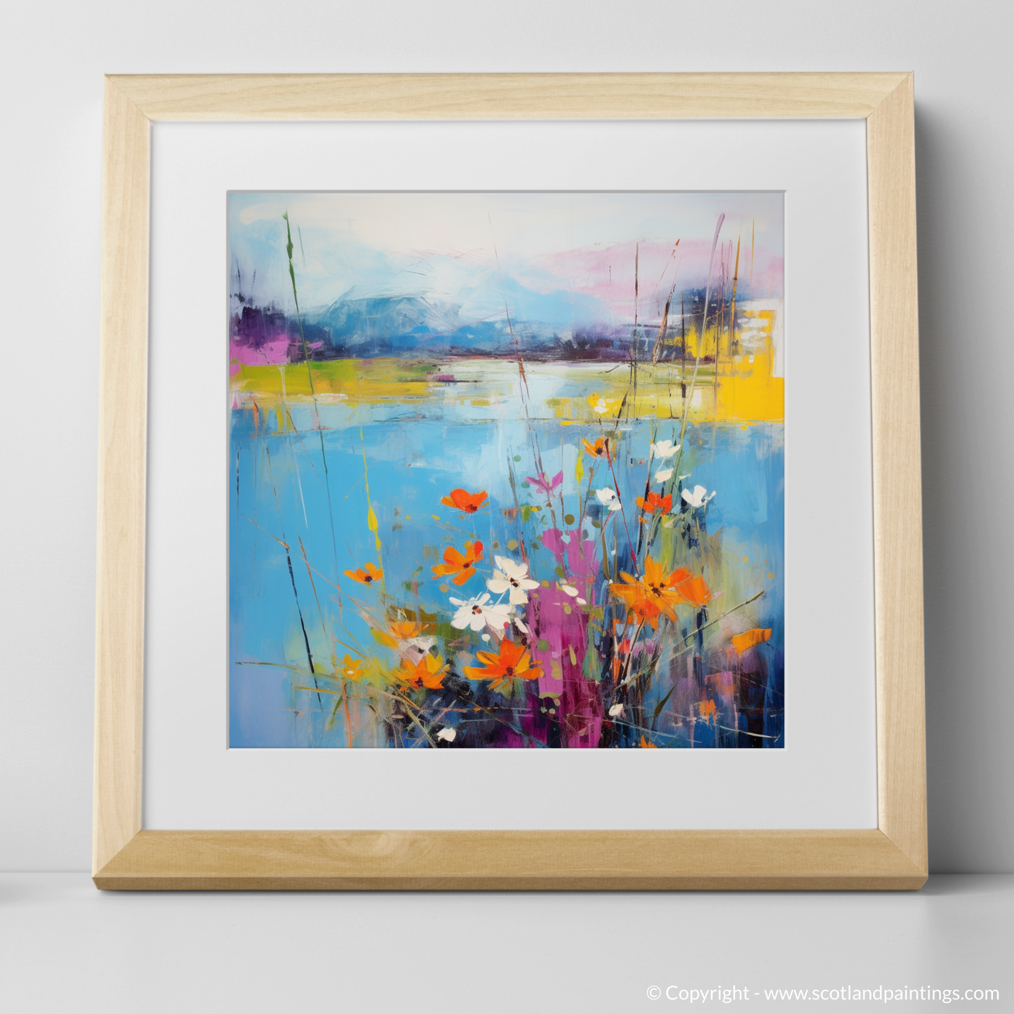 Art Print of Wildflowers by Loch Lomond with a natural frame