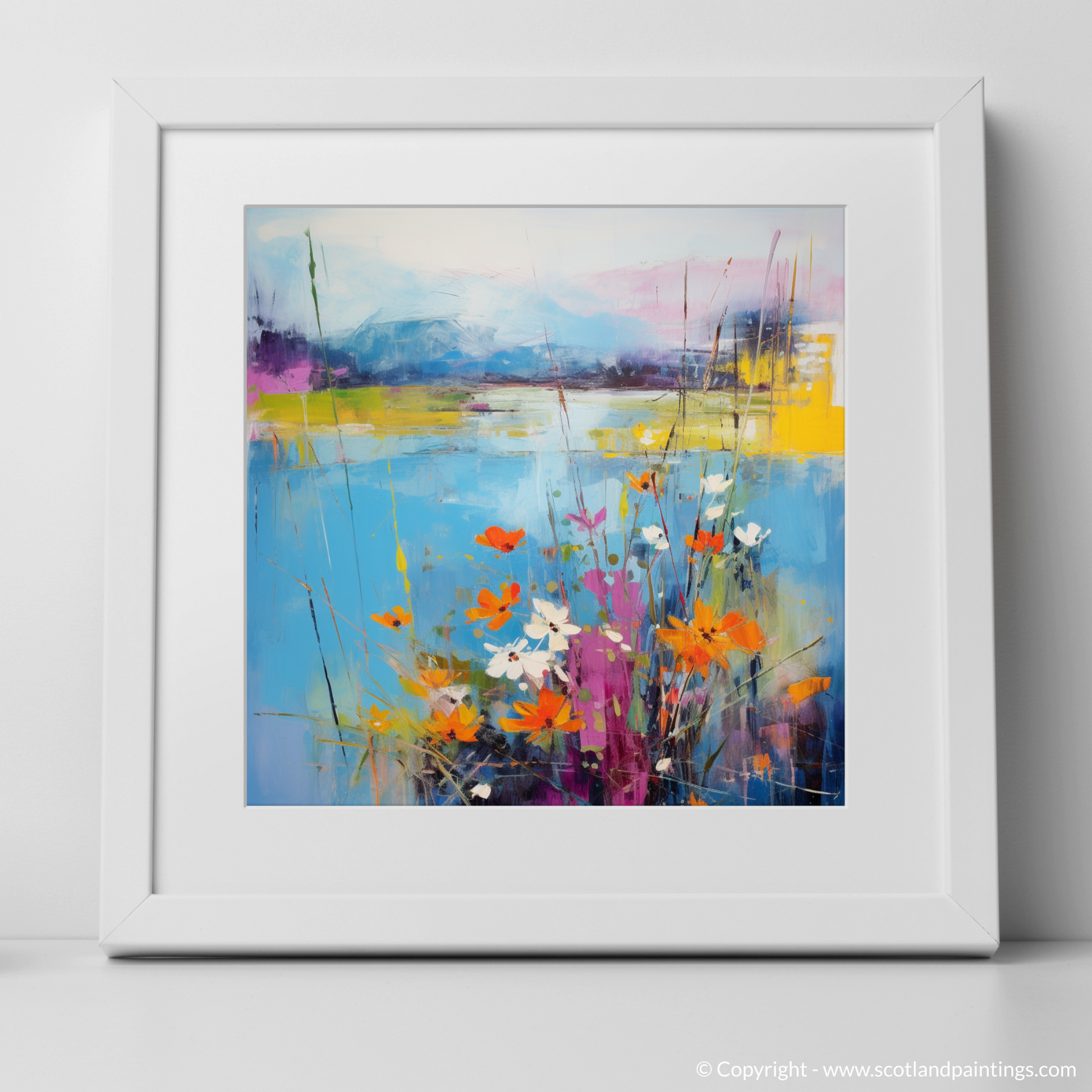 Art Print of Wildflowers by Loch Lomond with a white frame