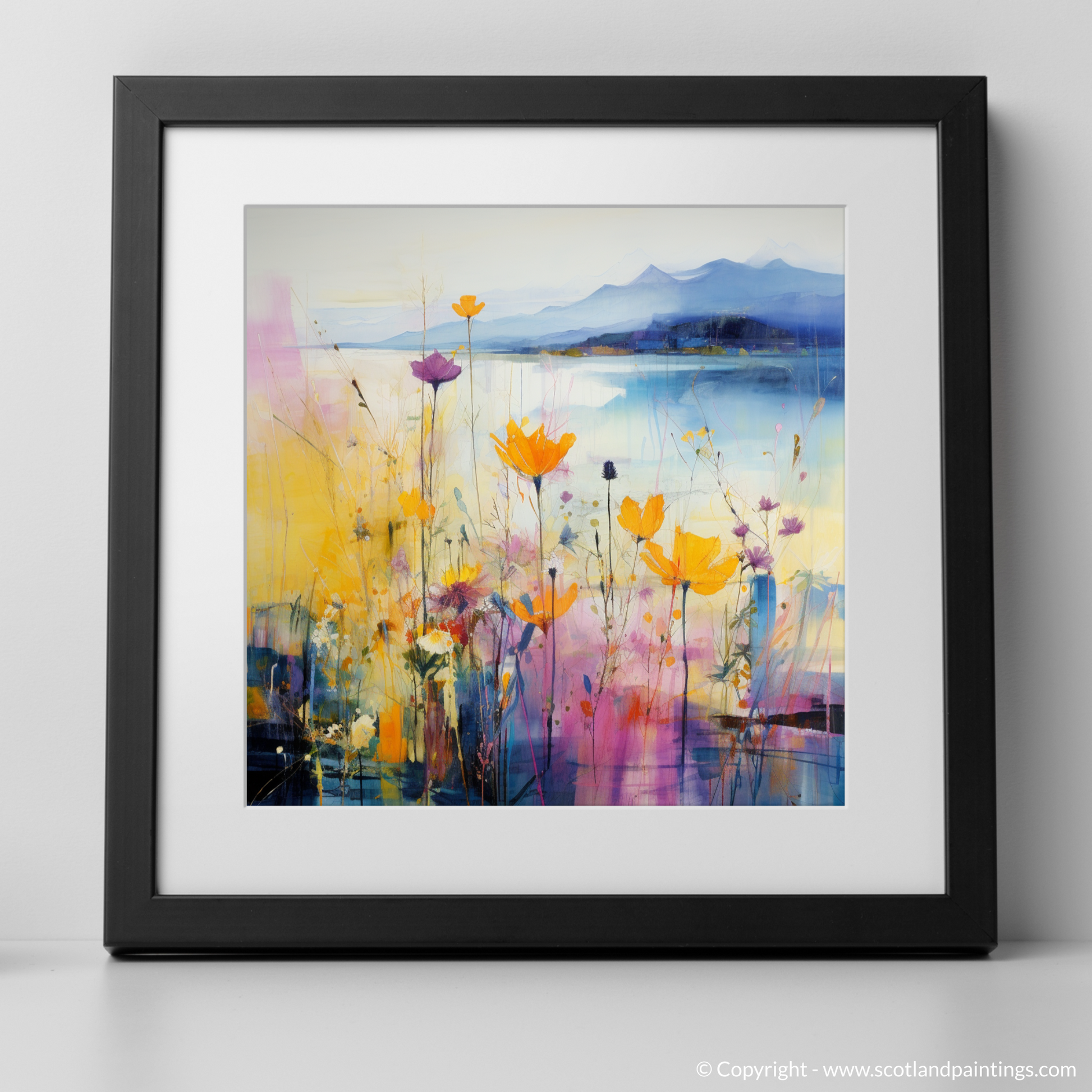 Art Print of Wildflowers by Loch Lomond with a black frame