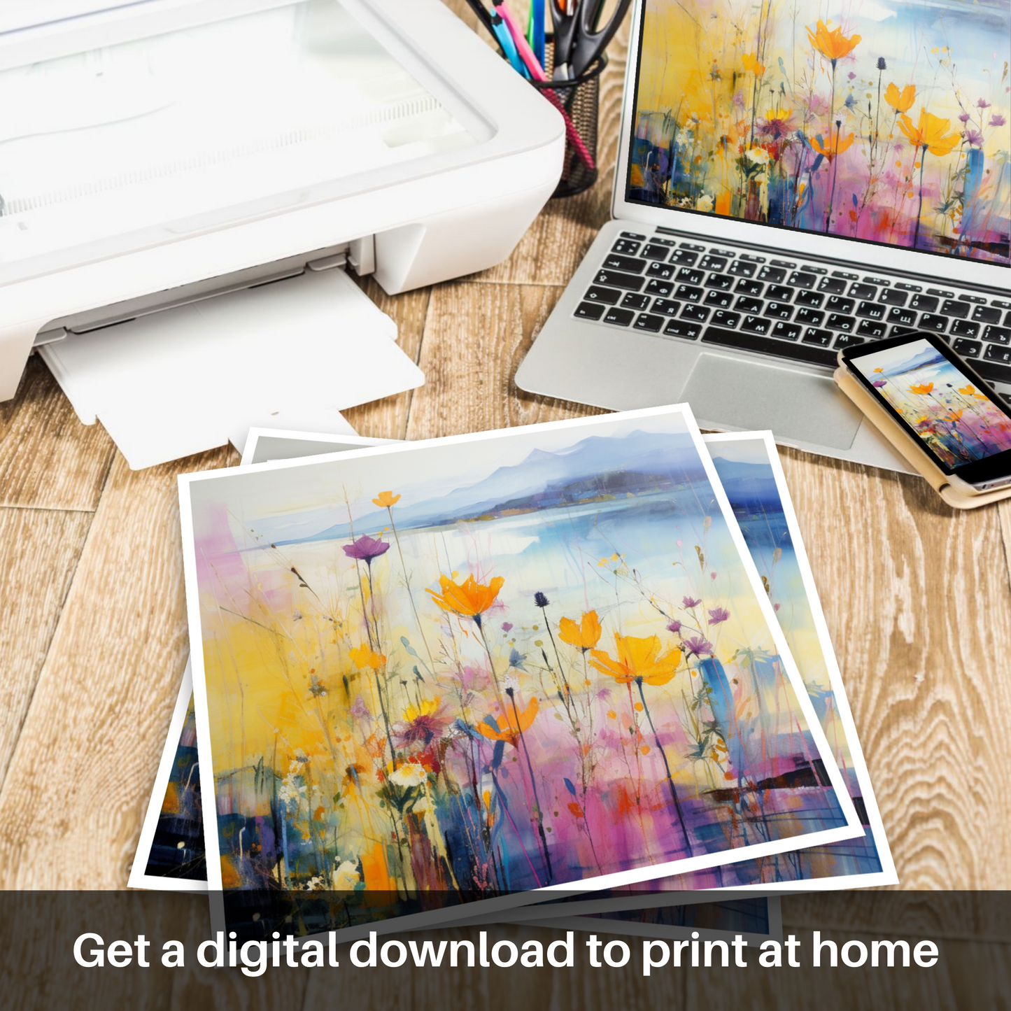 Downloadable and printable picture of Wildflowers by Loch Lomond