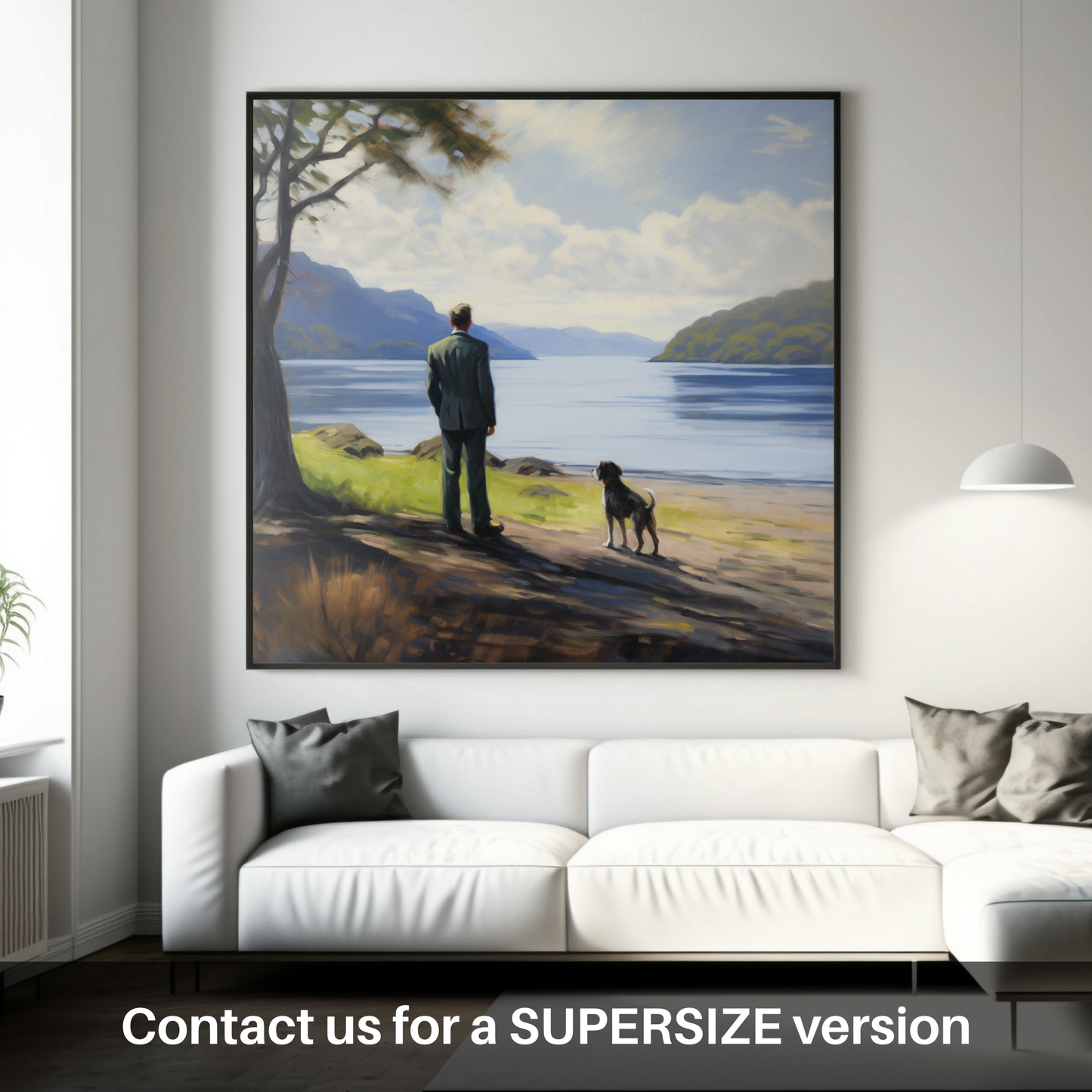 Huge supersize print of A man walking dog at the side of Loch Lomond