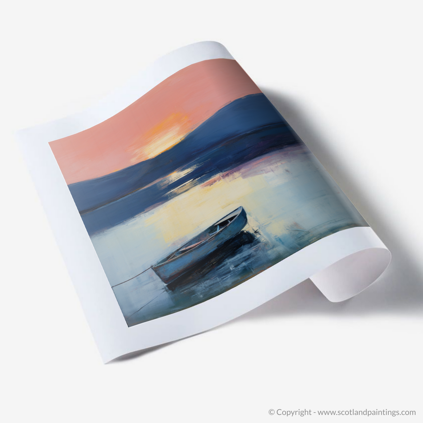 Art Print of Lone rowboat on Loch Lomond at dusk