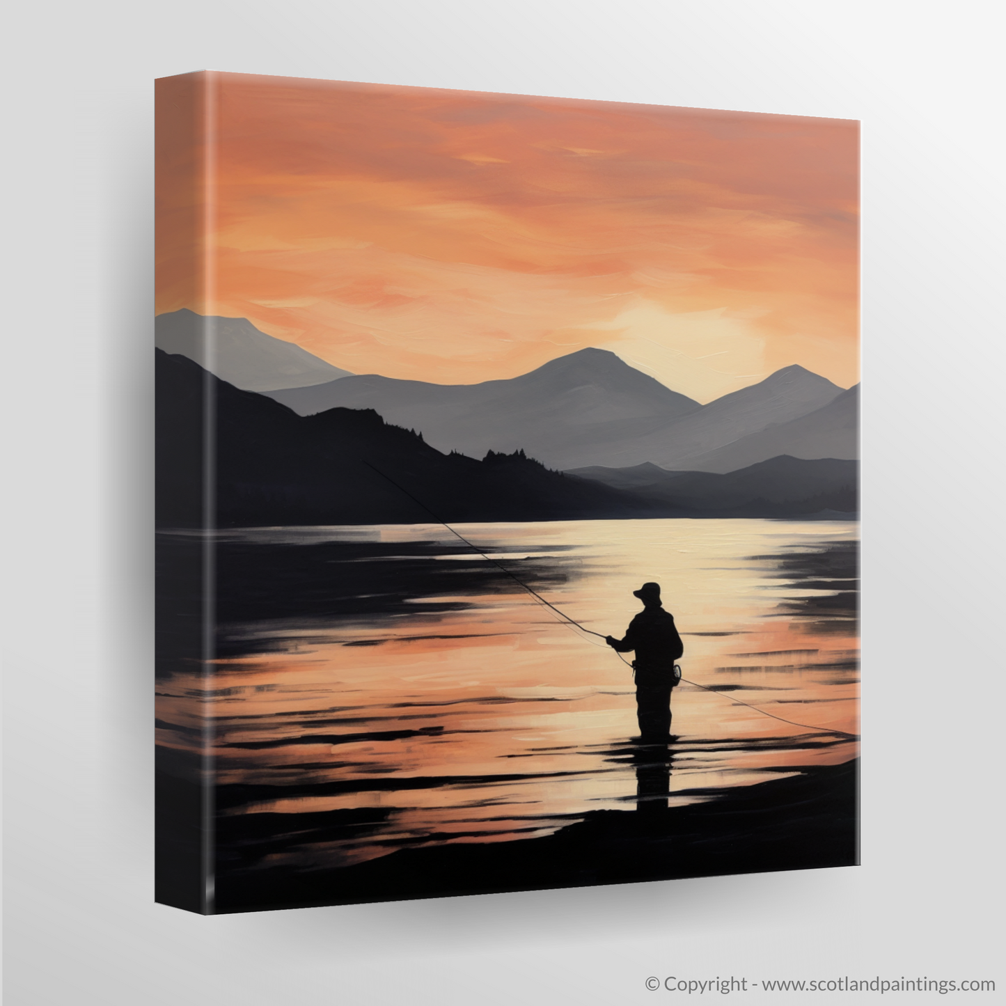 Canvas Print of Silhouetted fisherman on Loch Lomond