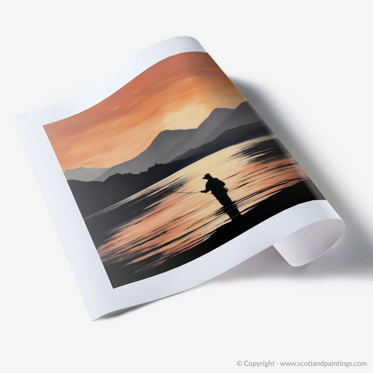 Art Print of Silhouetted fisherman on Loch Lomond