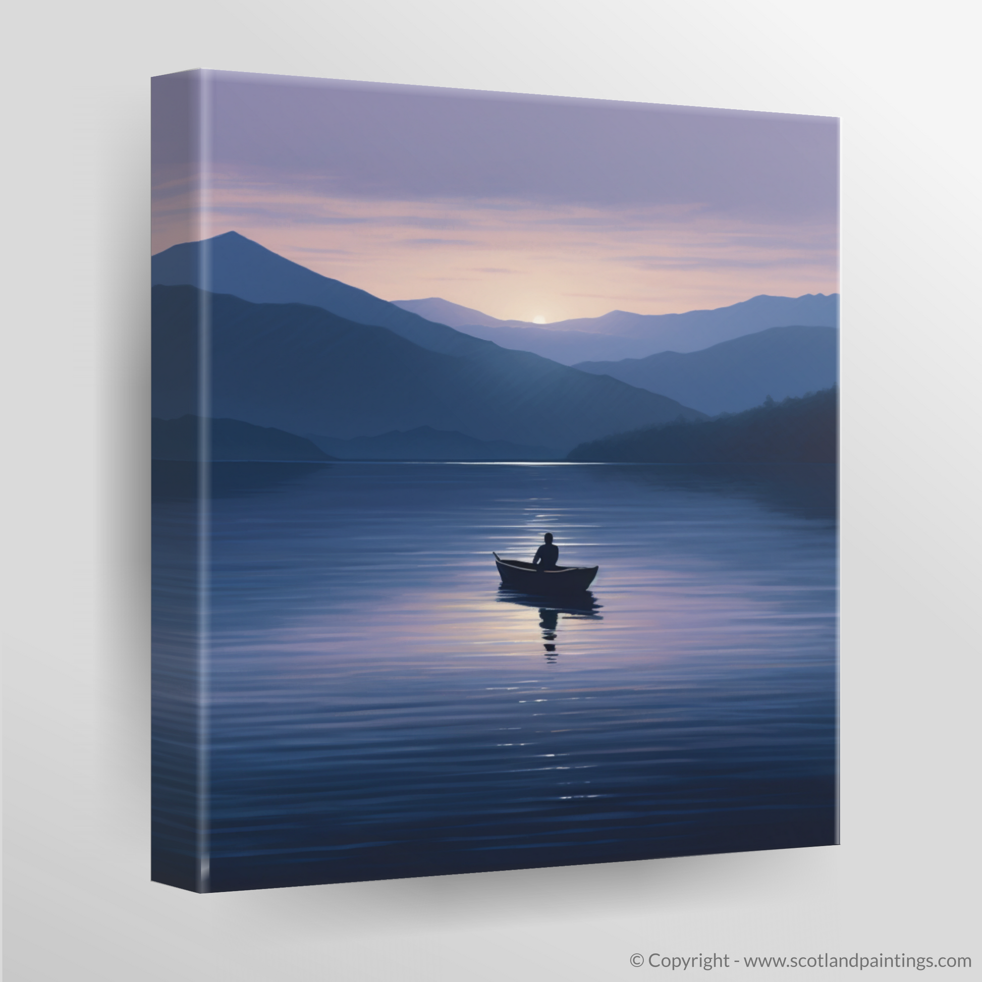 Canvas Print of Lone rowboat on Loch Lomond at dusk