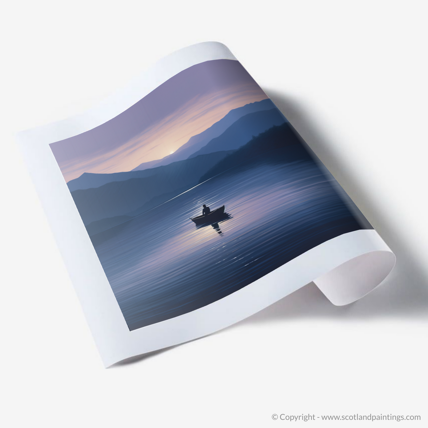 Art Print of Lone rowboat on Loch Lomond at dusk