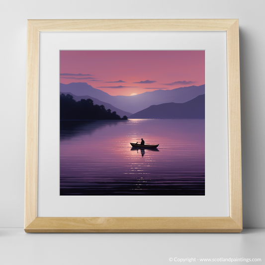 Art Print of Lone rowboat on Loch Lomond at dusk with a natural frame