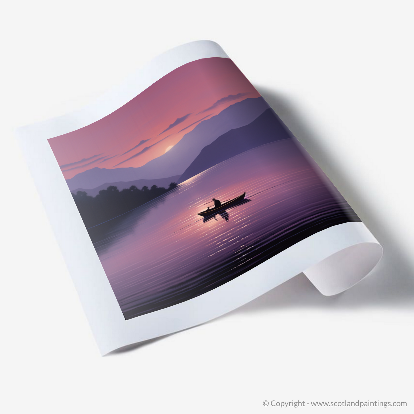 Art Print of Lone rowboat on Loch Lomond at dusk