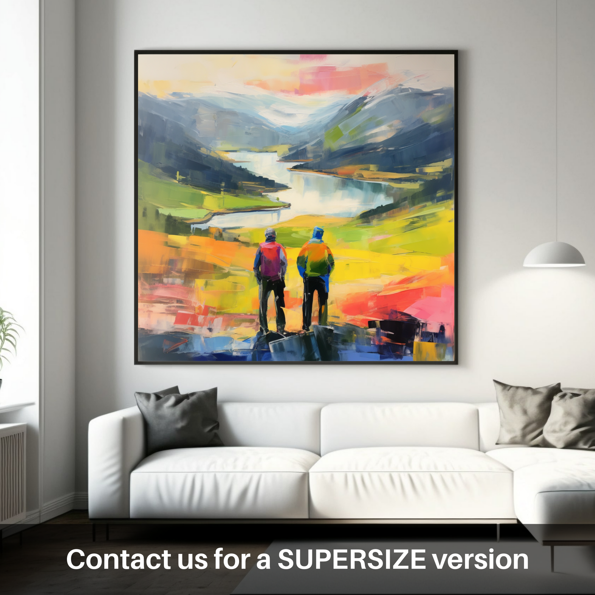 Huge supersize print of Two hikers looking out on Loch Lomond