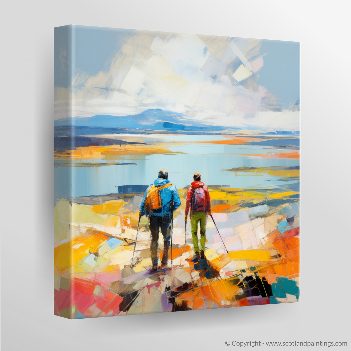 Canvas Print of Two hikers looking out on Loch Lomond