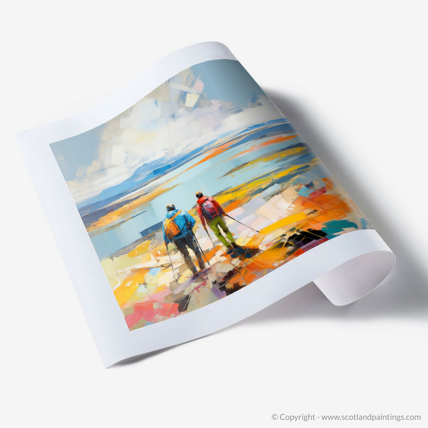 Art Print of Two hikers looking out on Loch Lomond