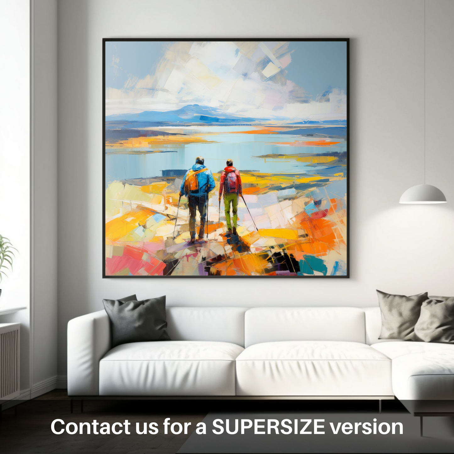 Huge supersize print of Two hikers looking out on Loch Lomond