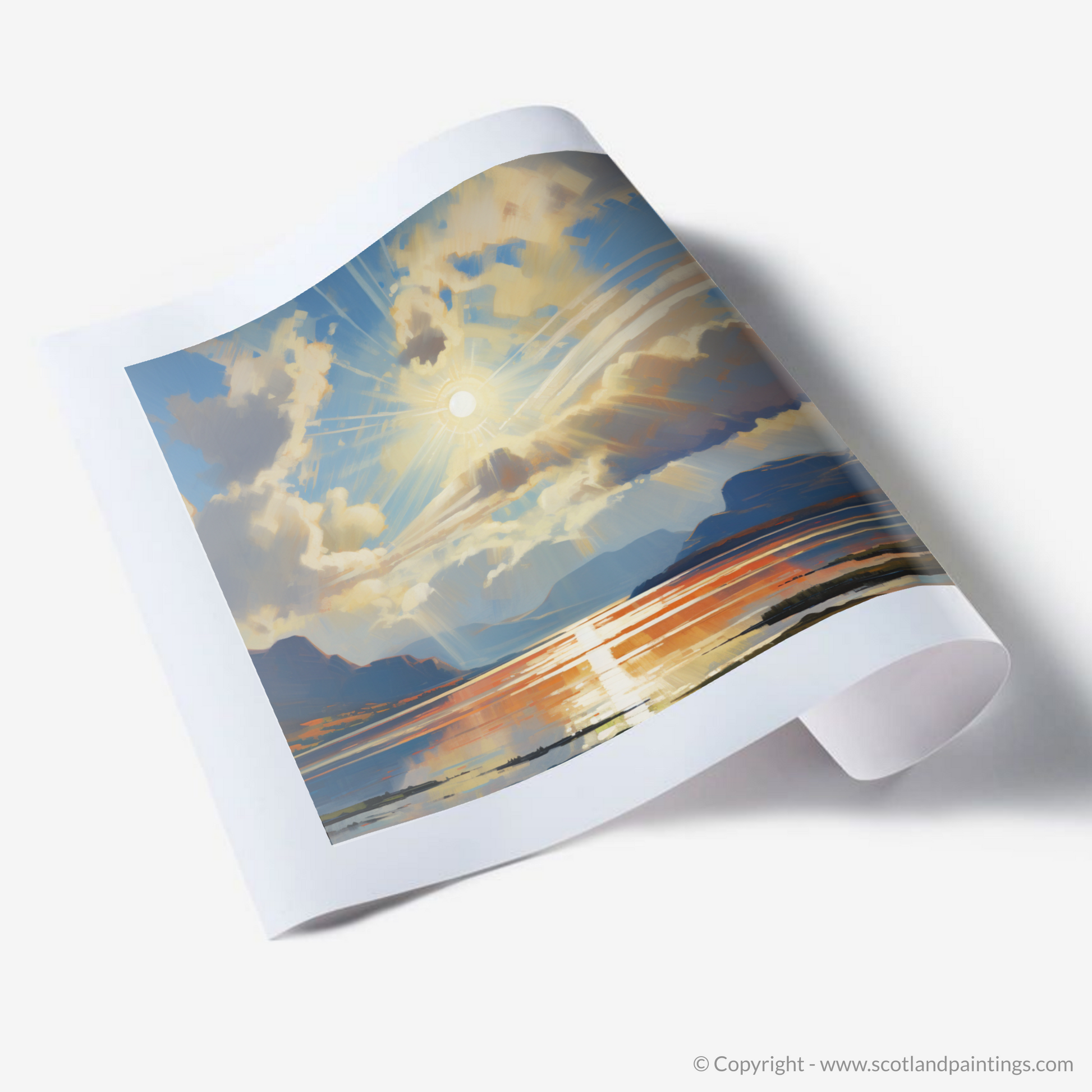 Art Print of Sun rays through clouds above Loch Lomond