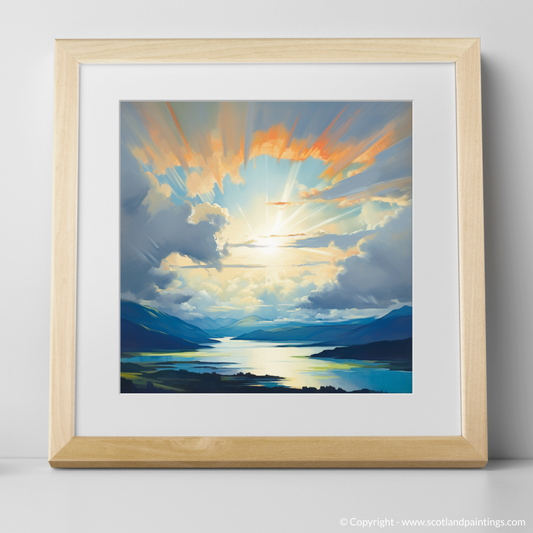 Art Print of Sun rays through clouds above Loch Lomond with a natural frame