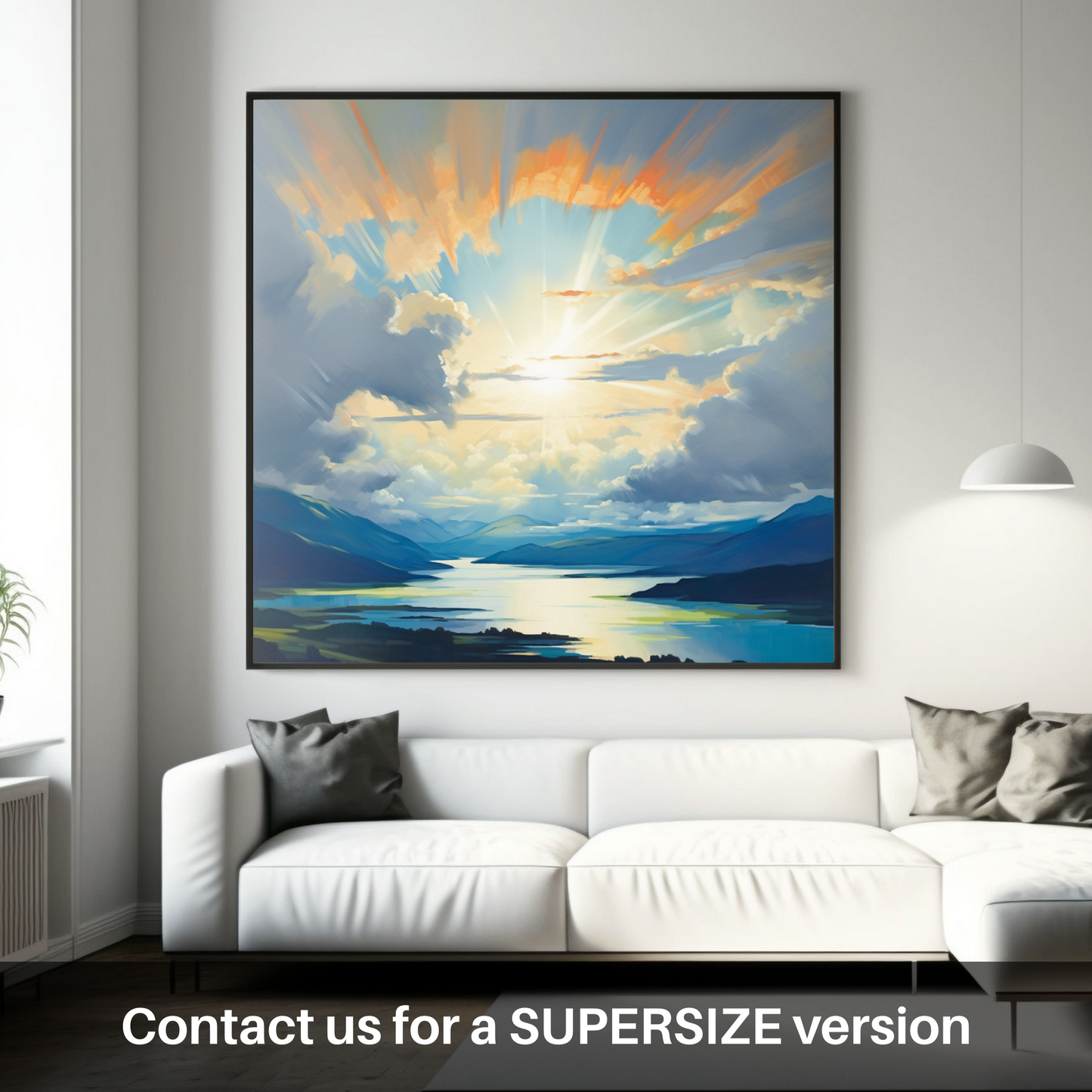 Huge supersize print of Sun rays through clouds above Loch Lomond