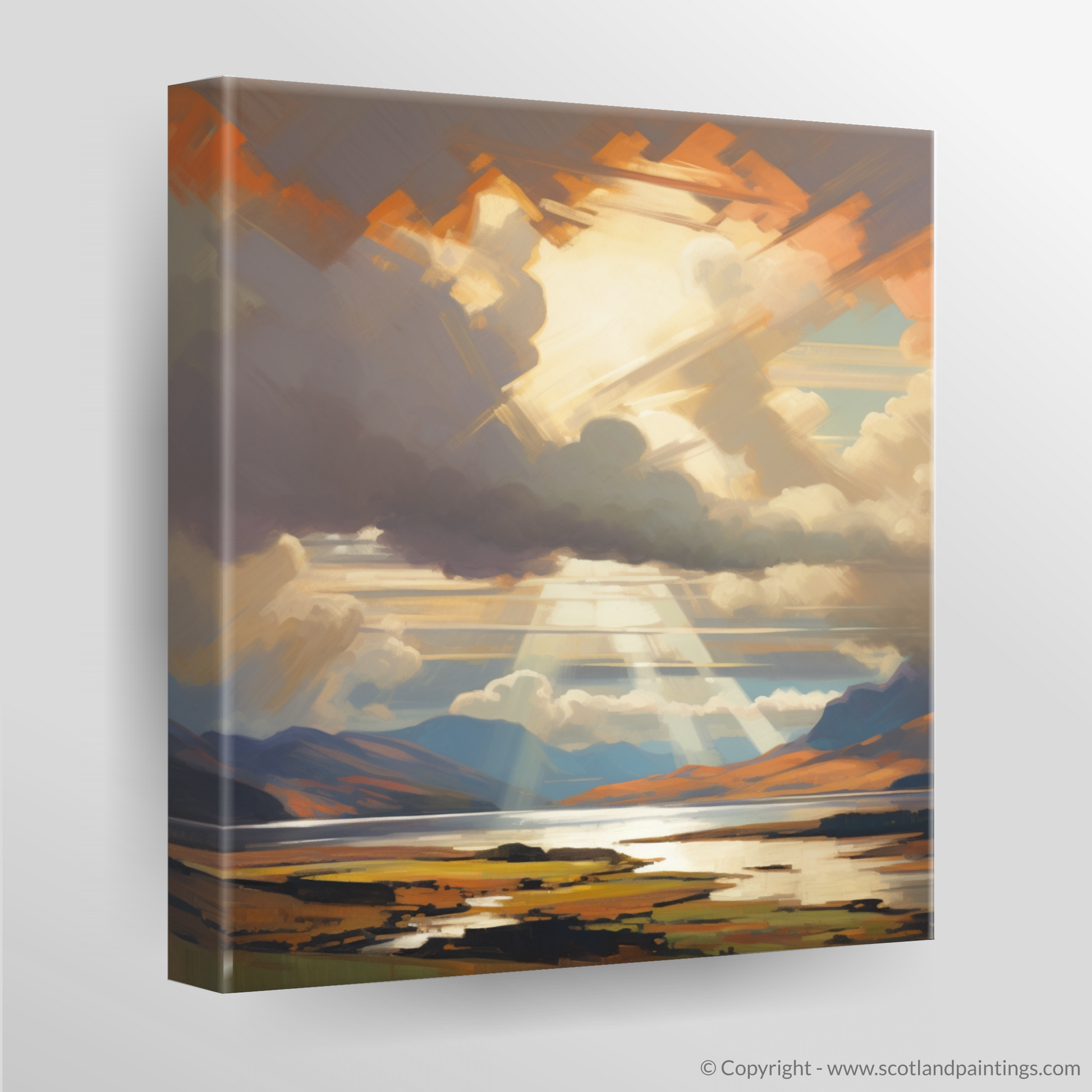 Canvas Print of Sun rays through clouds above Loch Lomond